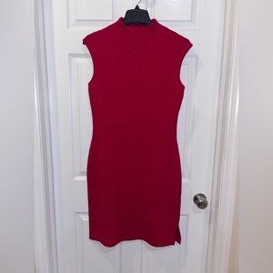St. John Collection Santana Knit Tonal Stitched Bandage Dress In Garnet Red 8